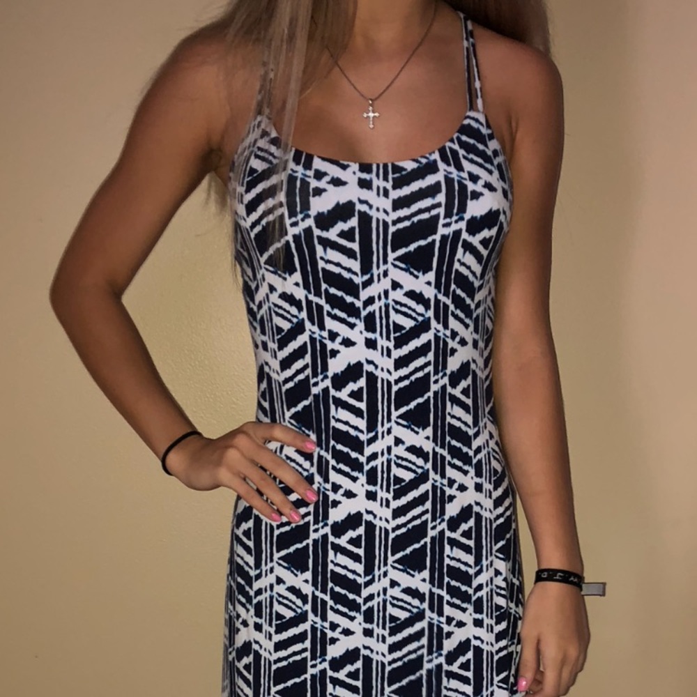 Dark navy and white crisscross dress